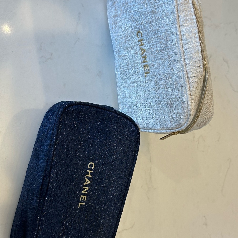 CHANEL Navy and Cream Gold Pouch Set